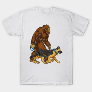 Funny Bigfoot Sasquatch Walking German Shepherd T-Shirt
